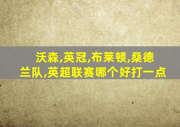 沃森,英冠,布莱顿,桑德兰队,英超联赛哪个好打一点